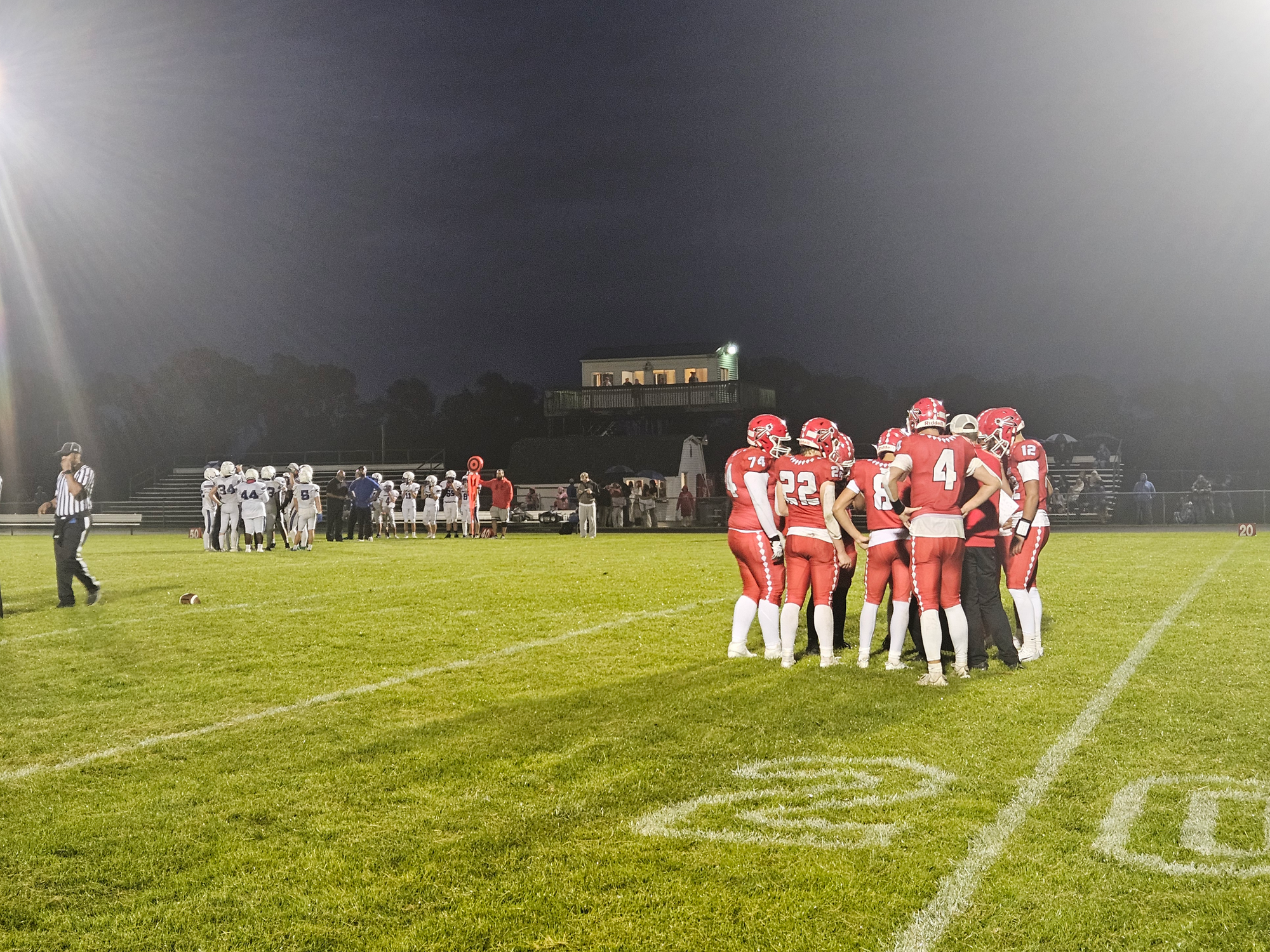 Both teams during a time out, South Beloit pictured on the right and Christian Life on the left.