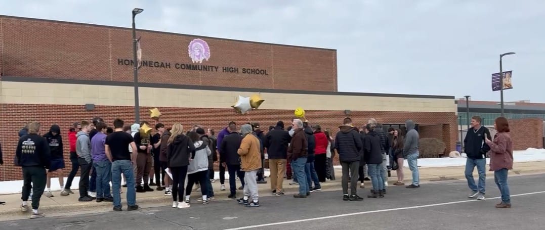 Friends and Family gather at Hononegah to welcome Home the nine IHSA state qualifiers in wrestling, including a state champion!