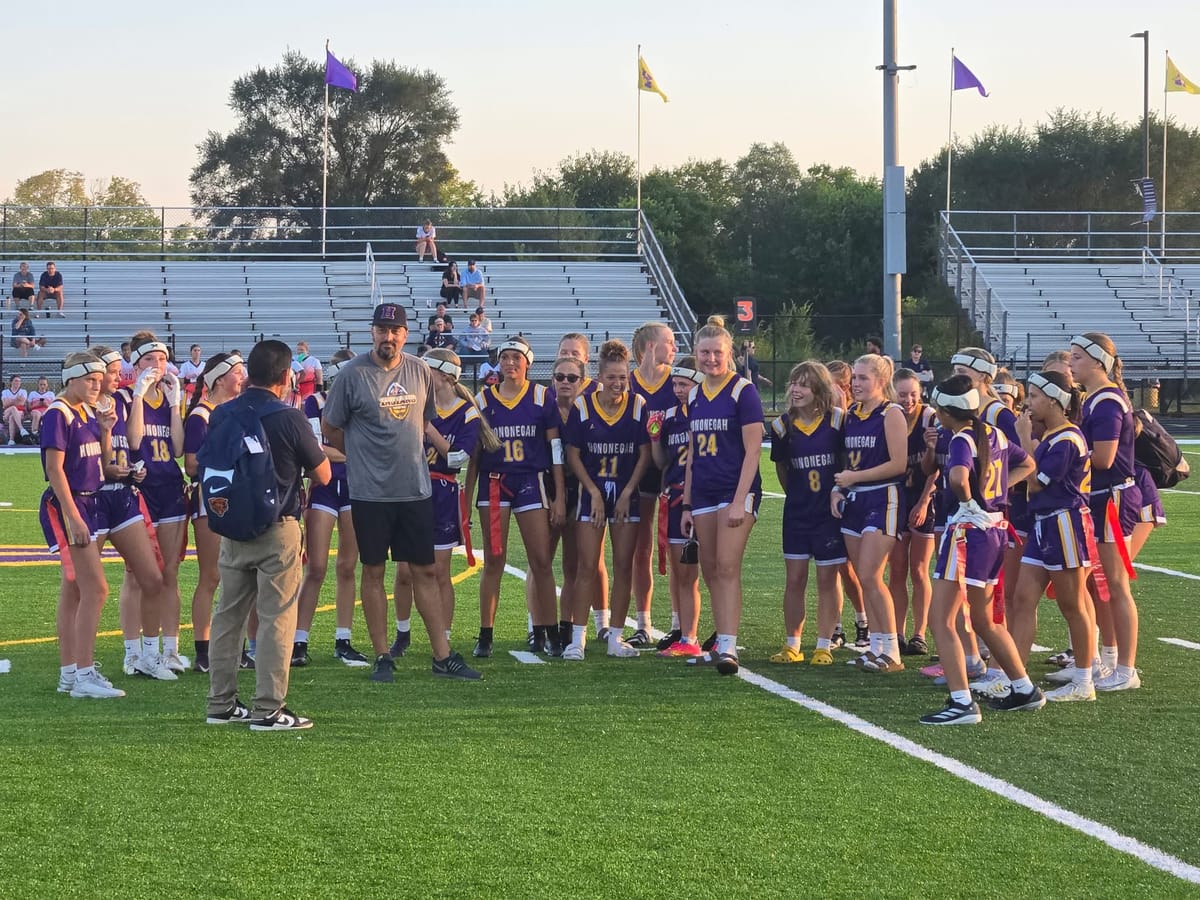 Hononegah scores 62 in a pair of shutouts as they beat Belvidere North in Flag Football.