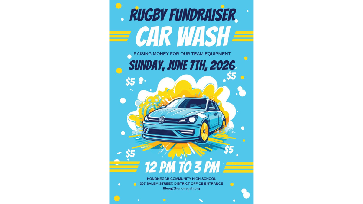 Hononegah Rugby is having a Car Wash on Sunday June 7, 2026