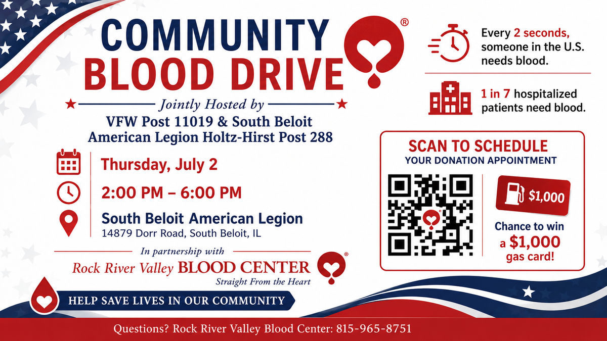 VFW Post 11019 and South Beloit American Legion Post 288 Team Up for Community Blood Drive