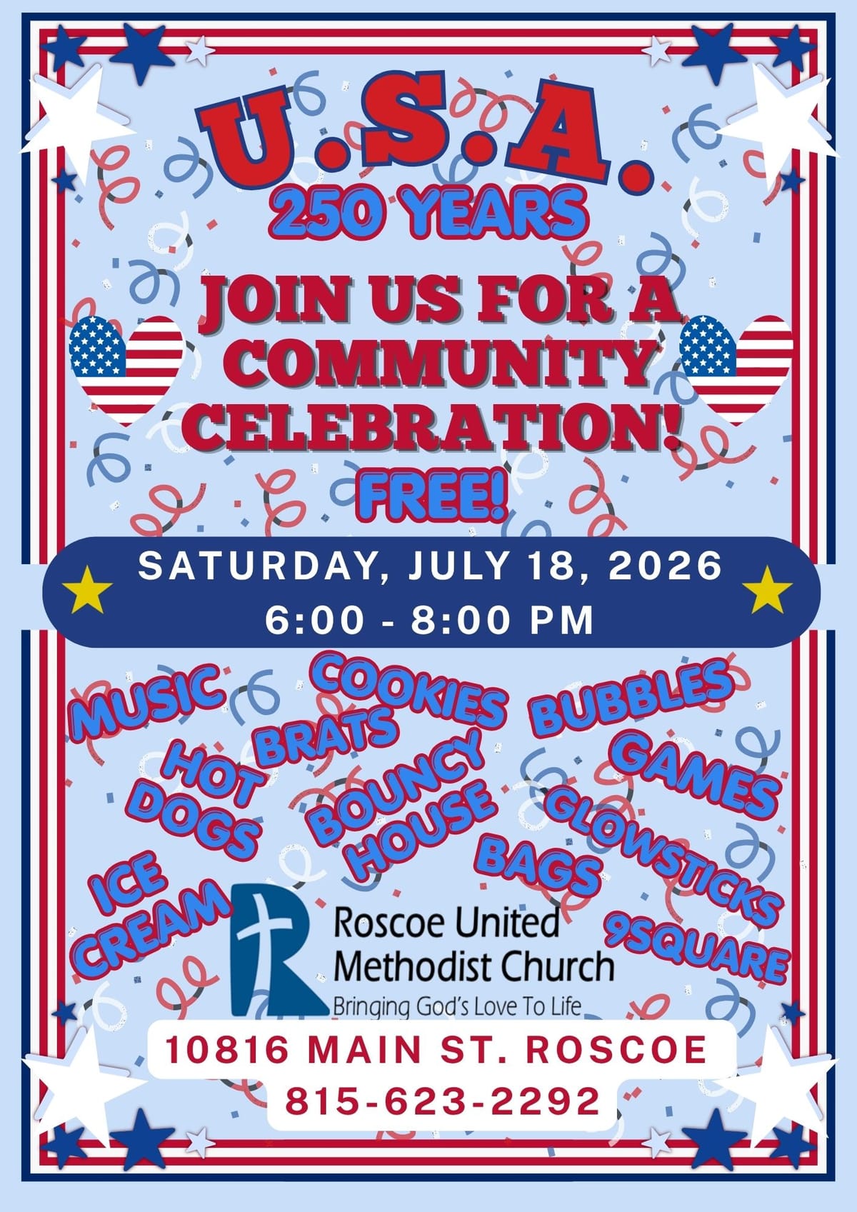Community Invited to Celebrate America’s 250th at Roscoe United Methodist