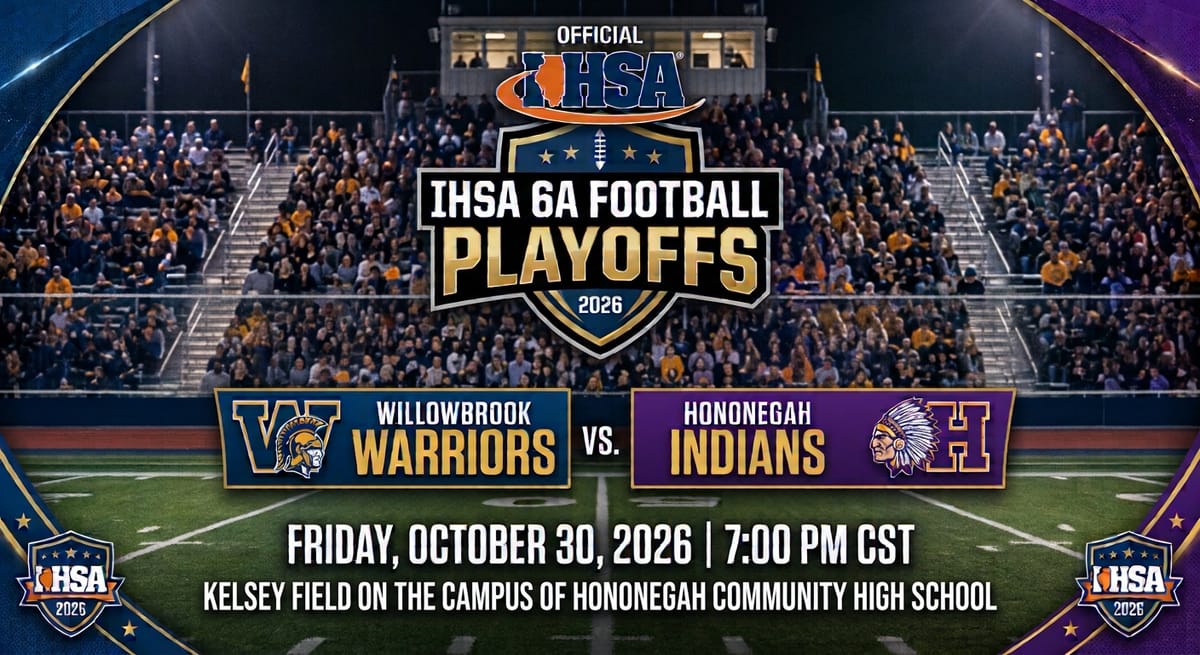 Willowbrook comes to Kelsey Field Friday night October 30 2026 at 7PM.