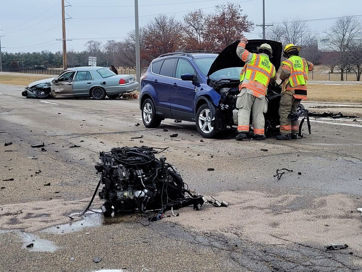 Two heavily damaged vehicles in Rockton on Tuesday