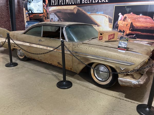 A rusty old Plymouth finds a permanent home at Historic Auto Attractions in Roscoe