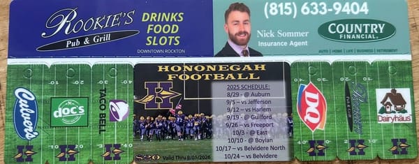 Hononegah High School Football 2025 fundraising cards are available