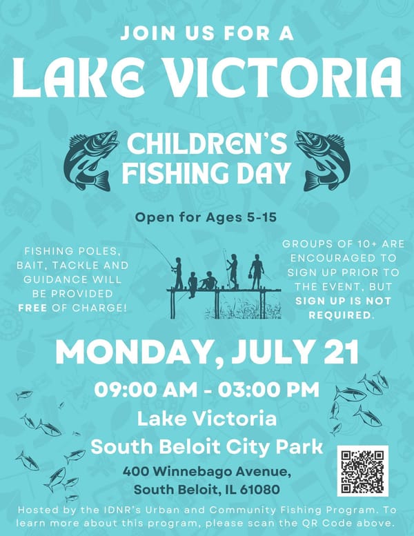 Free Children’s Fishing Day on Monday, July 21, 2025, at Lake Victoria in South Beloit