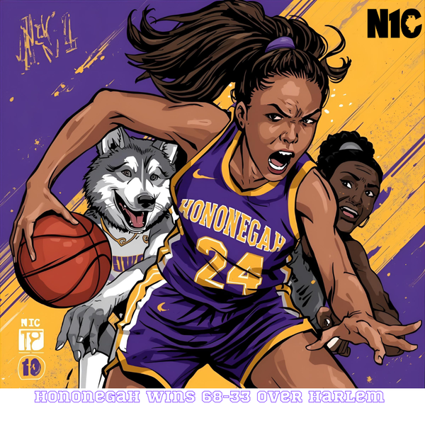 Indians poured it on after a sluggish start against rival Harlem, 68-33.