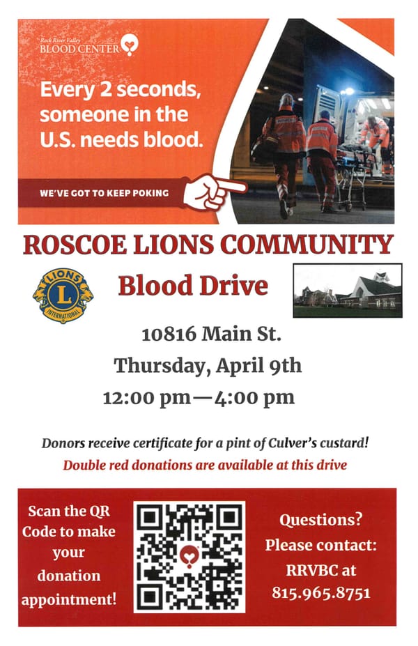 Blood Drive Thursday, April 9
