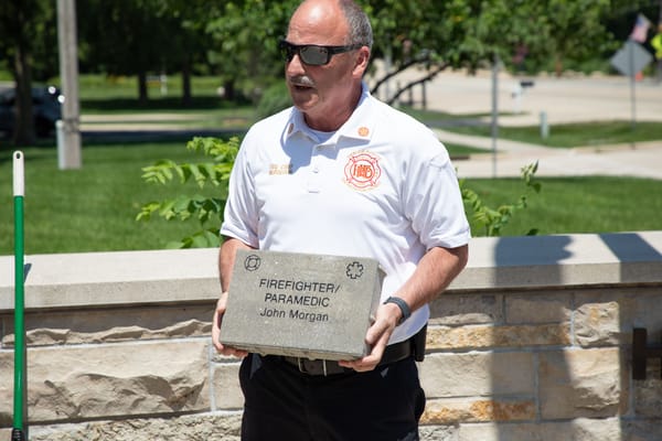 Harlem‑Roscoe Fire Department honors firefighter John Morgan with memorial brick at Station 1