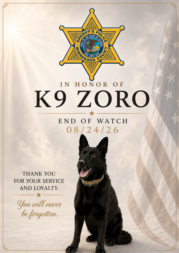 K9 ZORO, Beloved Winnebago County Sheriff’s K9, Dies After Sudden Illness
