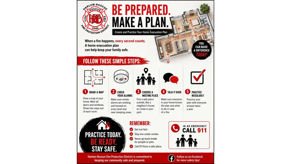 HARLEM‑ROSCOE FIRE PROTECTION DISTRICT urges families to build and practice home Evacuations Plans