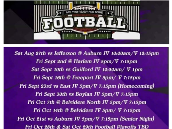 Hononegah varsity and sophomore football schedule for the 2022 season