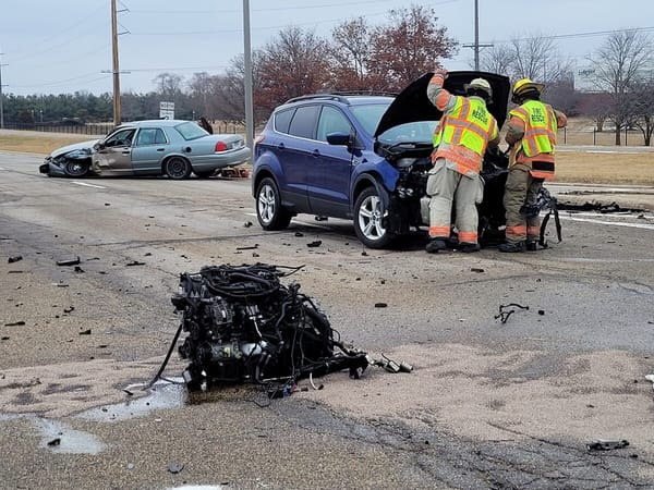 Two heavily damaged vehicles in Rockton on Tuesday