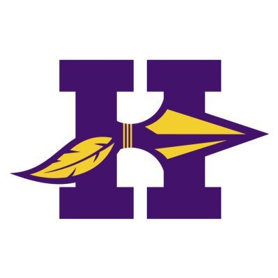 Hononegah Community High School logo: purple H with yellow spear and feather