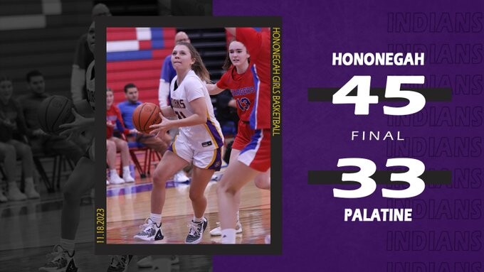 Hononegah gets a 2nd win on the day against Palatine 45-343. Photo Credit goes to Hononegah Girls Basketball @hchsgbb