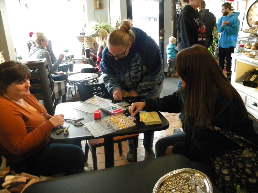 Bracelet making at DeeDee's Main St. Coffee