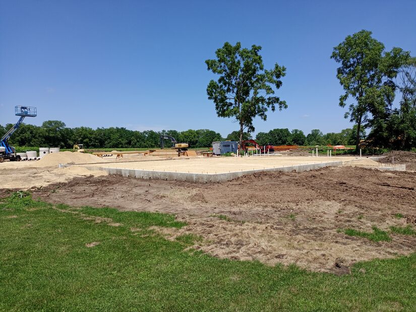 Foundation of Roscoe Township Community Center in Founders Park, Roscoe IL, July 18, 2022