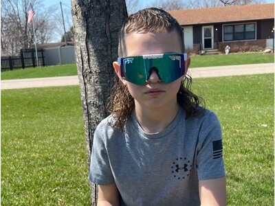 The MULLETRON! South Beloit boy competing in the 2023 USA Mullet Championships