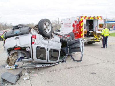 Two-vehicle rollover in Roscoe sends driver to hospital