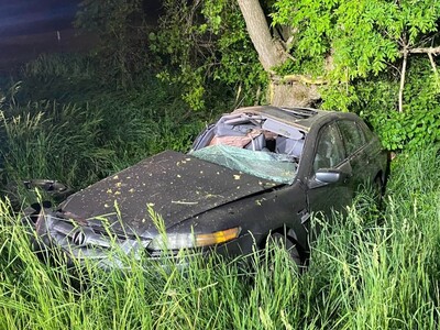 South Beloit single-car collision damages vehicle and tree