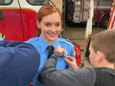 Shiny badges for fourteen new Rockton firefighters 